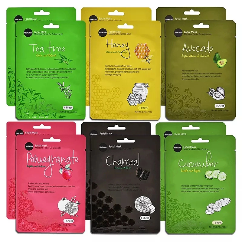 New Custom Logo Brand Korean Facial Mascarillas Whitening Moisturizing Natural Fruit Charcoal Avocado Face Facial Sheet Mask